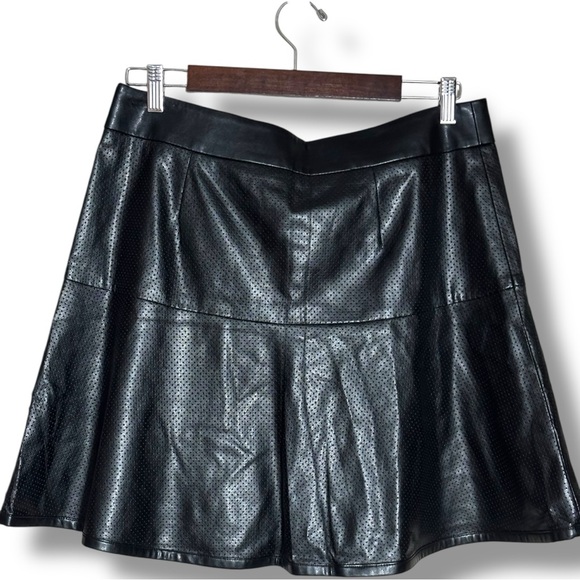 Ann Taylor Black Faux Leather A-Line Fit and Flare Mini Skirt - Picture 13 of 13